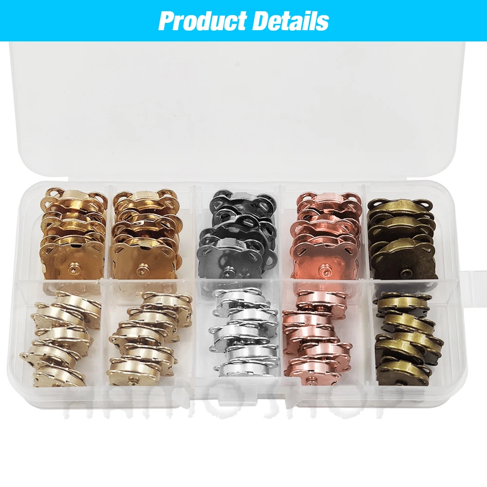 20sets 10mm-18mm Sew-on Metal Magnet Buckle Snap Fasteners Buttons Kits DIY Sewing Garment Accessories Materials Wallet Buckle