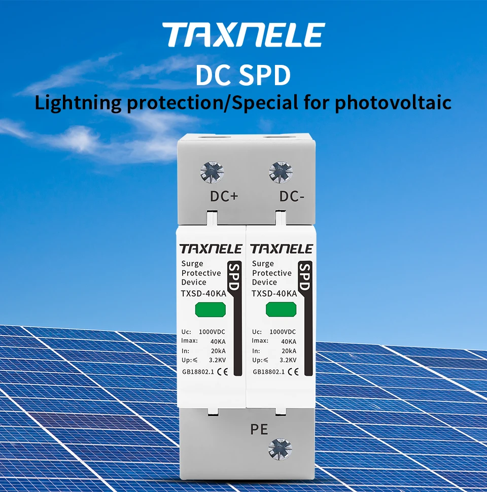 DC SPD Surge Protective Device 600V 800V 1000V 2P 20KA 40KA 60KA Voltage Protector Solar PV Photovoltaic Lightning Arrester