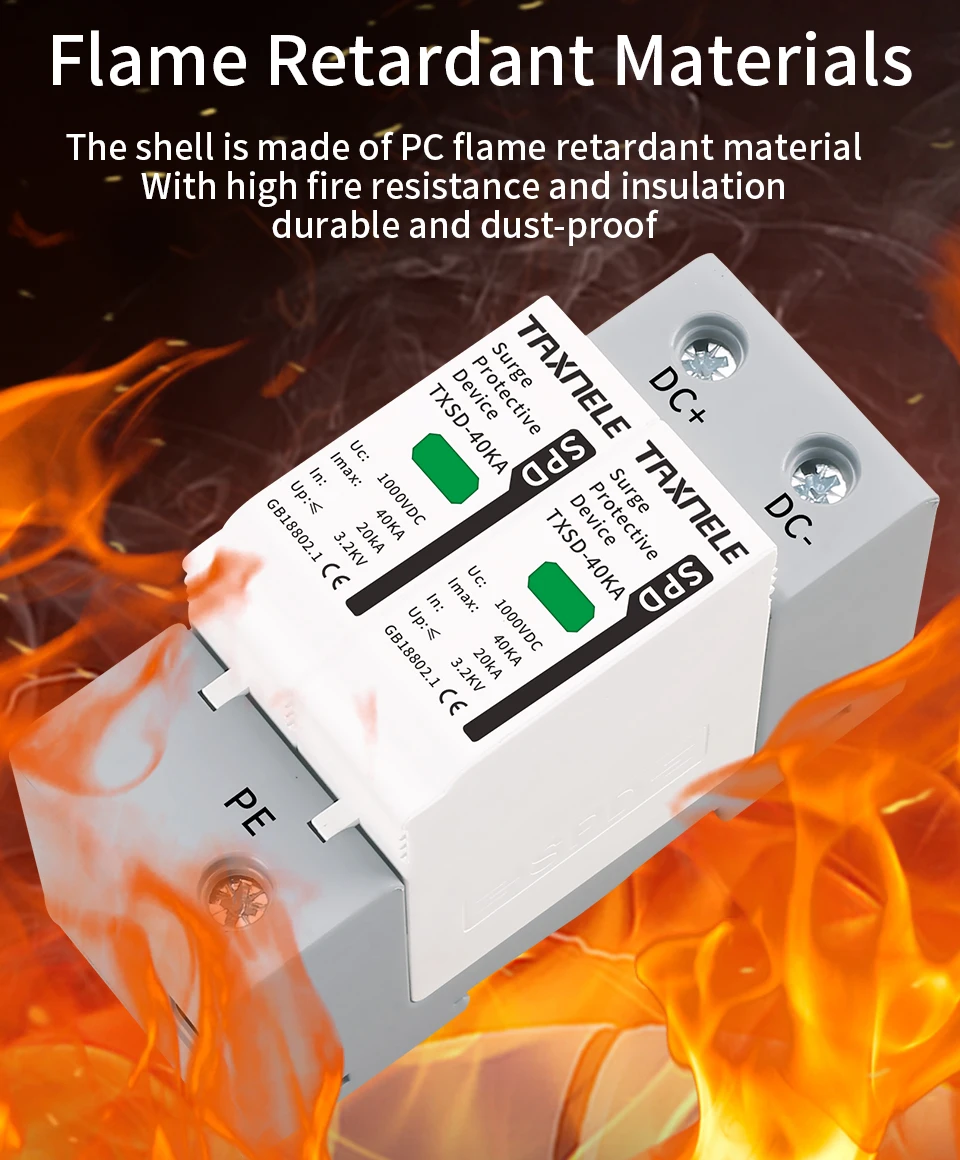 DC SPD Surge Protective Device 600V 800V 1000V 2P 20KA 40KA 60KA Voltage Protector Solar PV Photovoltaic Lightning Arrester