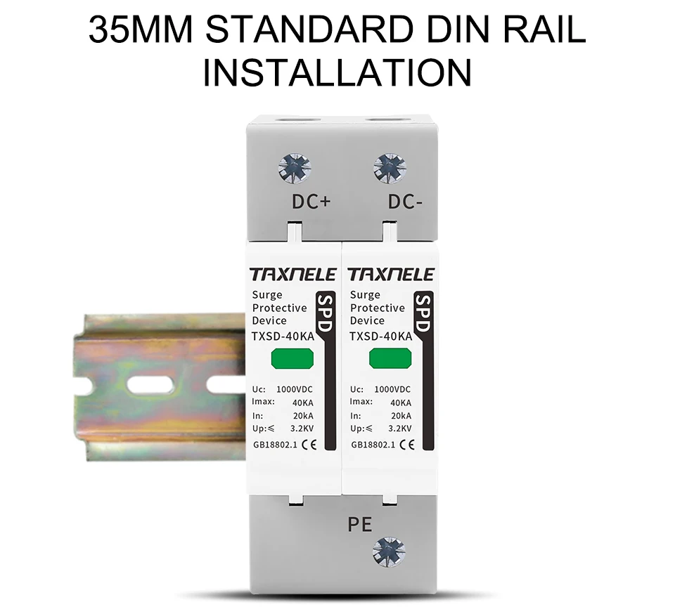 DC SPD Surge Protective Device 600V 800V 1000V 2P 20KA 40KA 60KA Voltage Protector Solar PV Photovoltaic Lightning Arrester