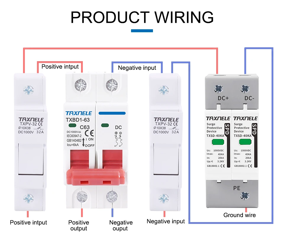 DC SPD Surge Protective Device 600V 800V 1000V 2P 20KA 40KA 60KA Voltage Protector Solar PV Photovoltaic Lightning Arrester