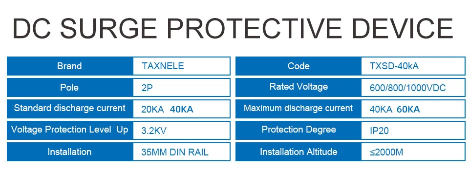 DC SPD Surge Protective Device 600V 800V 1000V 2P 20KA 40KA 60KA Voltage Protector Solar PV Photovoltaic Lightning Arrester