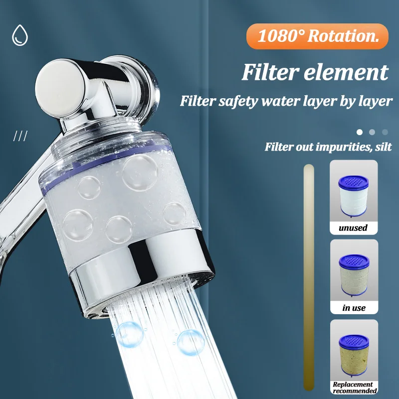 360/1080° Swivel Faucet Water Filter Remove Chlorine Heavy Metals Filtered Showers Head Soft Hard Water Bath Filtration Purifier