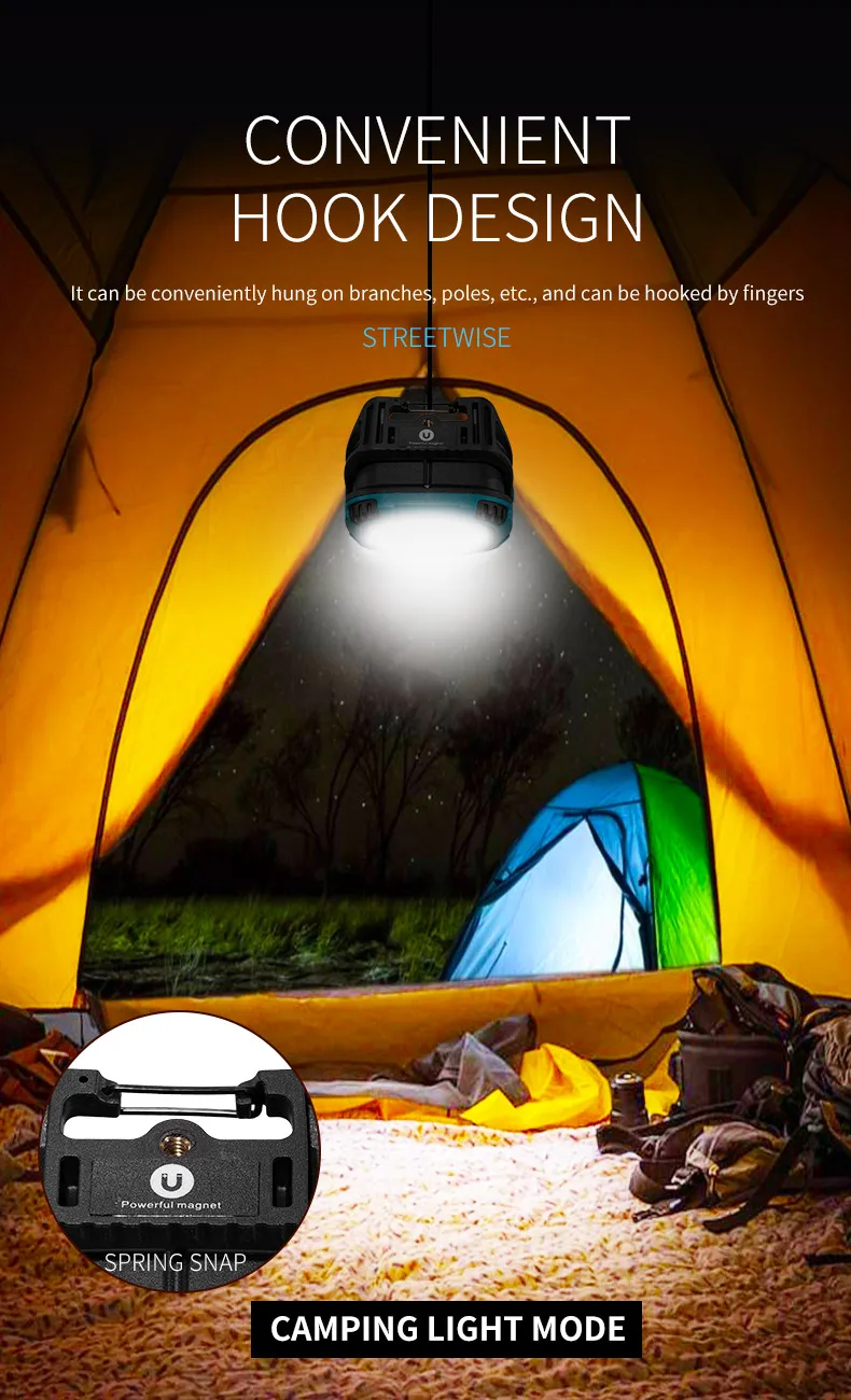 Strong Light COB Flashlight USB Rechargeable Torch Portable Outdoor Power Bank Camping Fishing Emergency Work Lamp With Hook