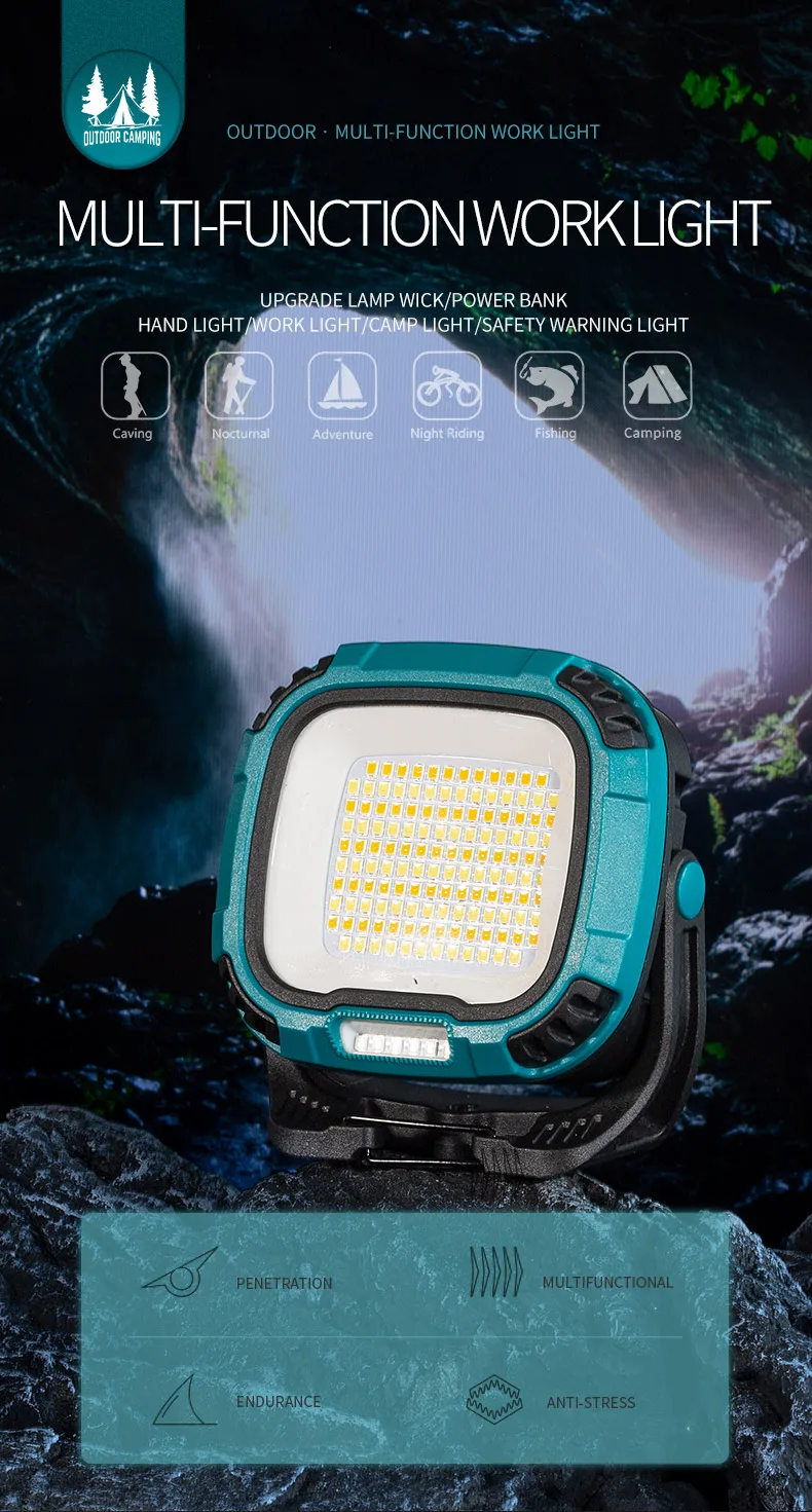 Strong Light COB Flashlight USB Rechargeable Torch Portable Outdoor Power Bank Camping Fishing Emergency Work Lamp With Hook