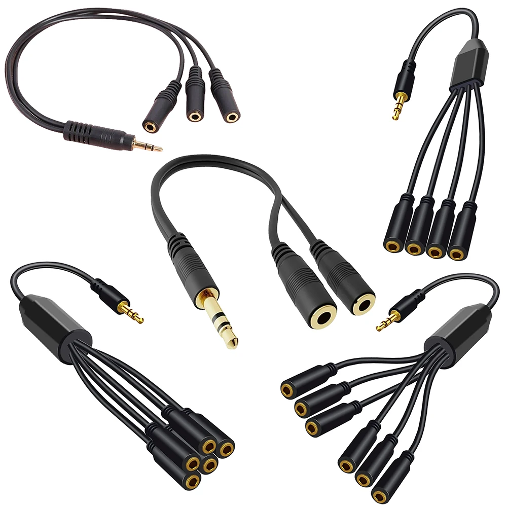 1/8 3.5mm TRS Male To 2/3/4/5/6 Ports 3.5mm Female Jack Headphone Splitter Cable Stereo AUX Audio Adapter for PC MP3 TV Speaker