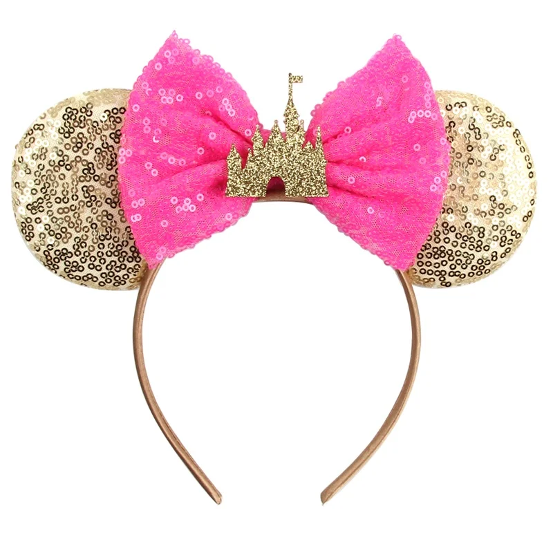 New Chic Mickey Mouse Ears Headband Big Beautiful Bow Sequins Hairband Women Birthday Gift Girls Kids Party Hair Accessorie