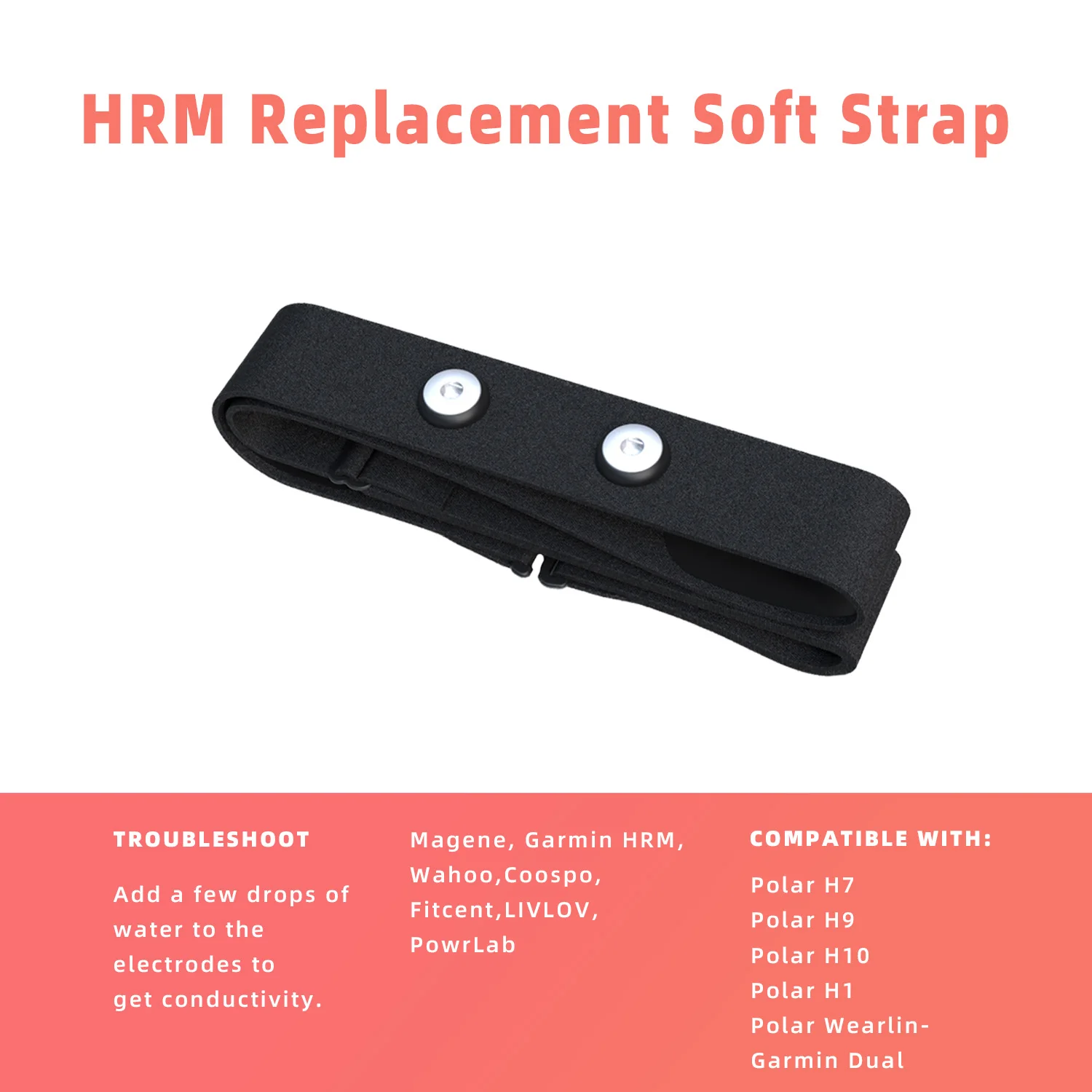1Pc Heart Rate Monitor Replacement Strap Compatible with Polar H7 H9 H10 Coospo Wahoo Tick Garmin Magene Sensor Band Belt