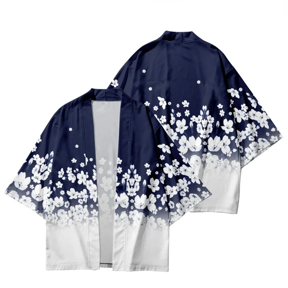 Japanese traditional clothing cherry blossom kimono Fashionable printed haori for men women Asian clothing role-playing cardigan