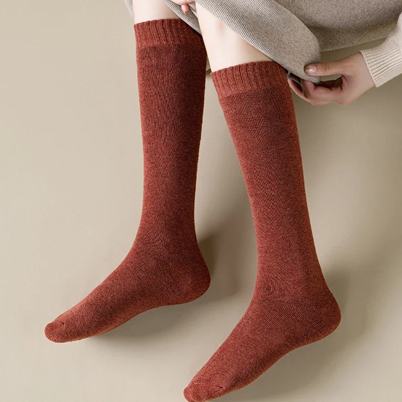 5 Pairs Of Winter Women's Warm Socks Solid Color Breathable And Thickened Knee Length Socks Harajuku Casual Cotton Socks