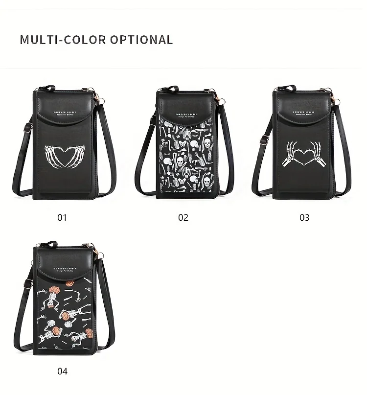 Spooky Ghost Skull Crossbody Bag - Halloween Zippered Style - Gothic Phone Purse with Secure compartments for Fashion Witches