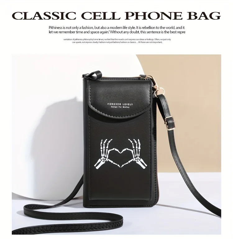 Spooky Ghost Skull Crossbody Bag - Halloween Zippered Style - Gothic Phone Purse with Secure compartments for Fashion Witches