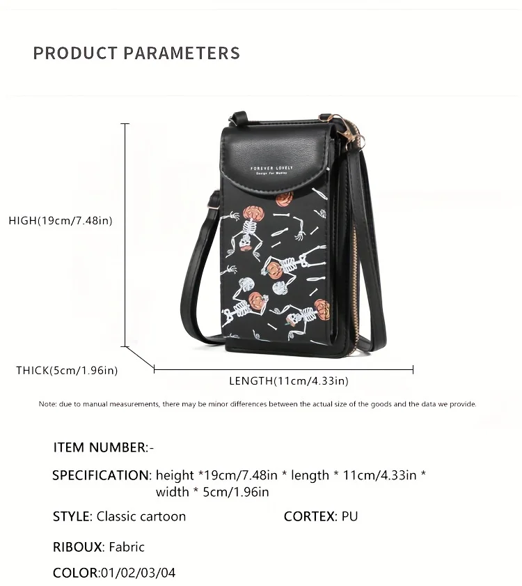 Spooky Ghost Skull Crossbody Bag - Halloween Zippered Style - Gothic Phone Purse with Secure compartments for Fashion Witches