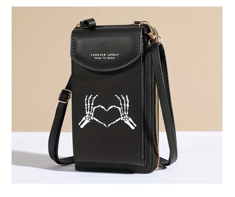 Spooky Ghost Skull Crossbody Bag - Halloween Zippered Style - Gothic Phone Purse with Secure compartments for Fashion Witches