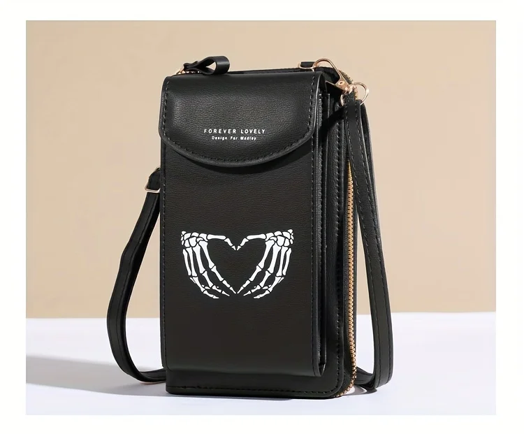 Spooky Ghost Skull Crossbody Bag - Halloween Zippered Style - Gothic Phone Purse with Secure compartments for Fashion Witches