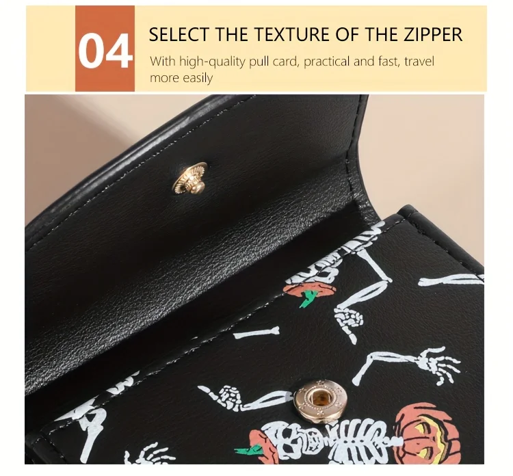 Spooky Ghost Skull Crossbody Bag - Halloween Zippered Style - Gothic Phone Purse with Secure compartments for Fashion Witches