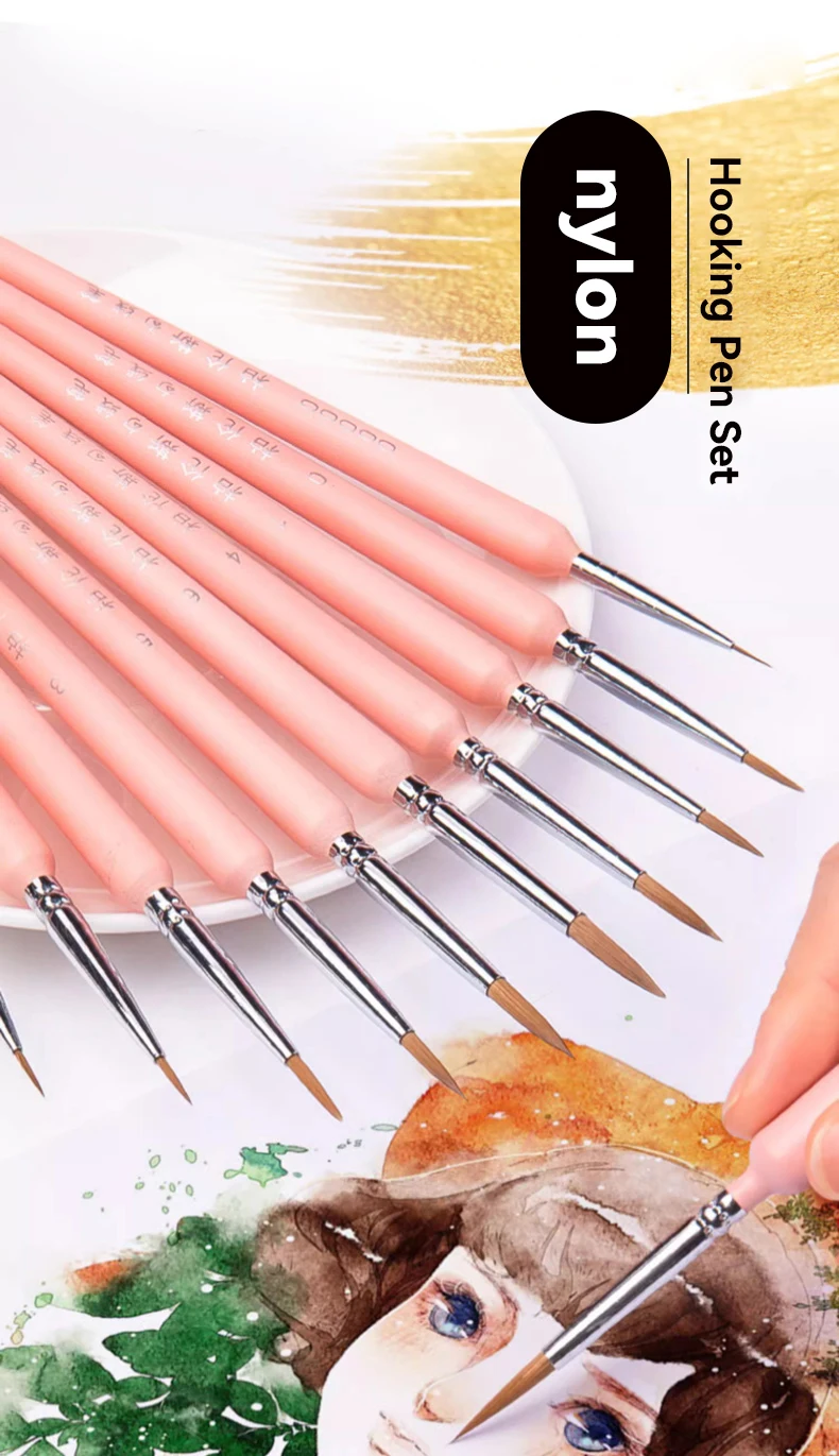 4/5/11pcs Miniature Hook Line Pen Art Painting Brushes Weasel Hair Paint Brush Gouache Watercolor Oil Paint Artists Hand Painted