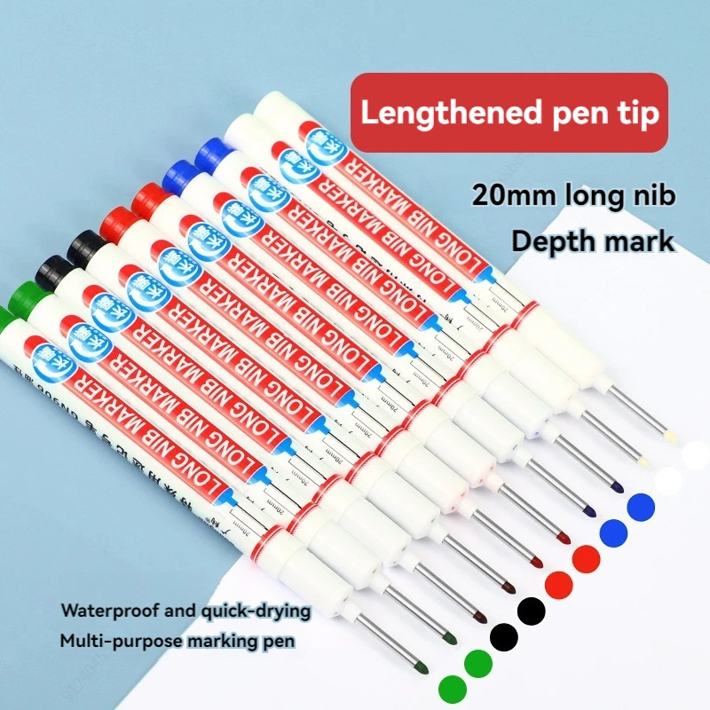10Pcs/Set 20mm Deep Hole Long Nib Head Markers For Metal Perforating Pen Waterproof Bathroom Woodworking Decoration Pen