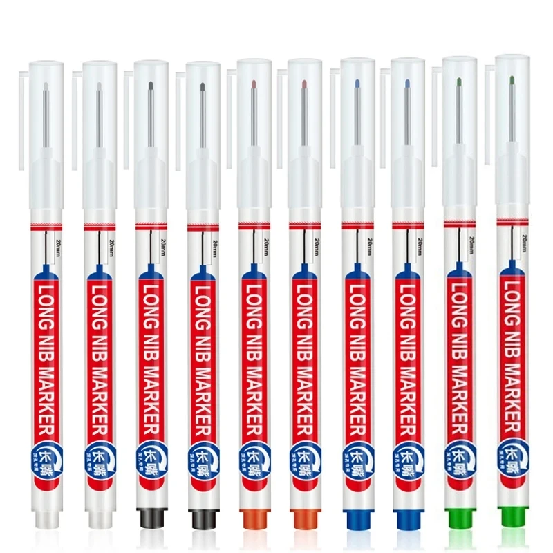 10Pcs/Set 20mm Deep Hole Long Nib Head Markers For Metal Perforating Pen Waterproof Bathroom Woodworking Decoration Pen