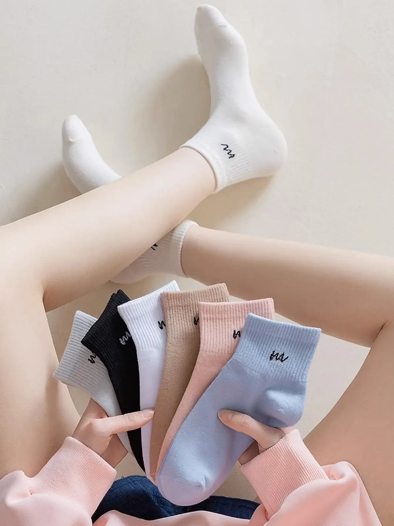 5 pairs of women's spring and autumn pure cotton ins trendy Japanese low cut solid color short socks