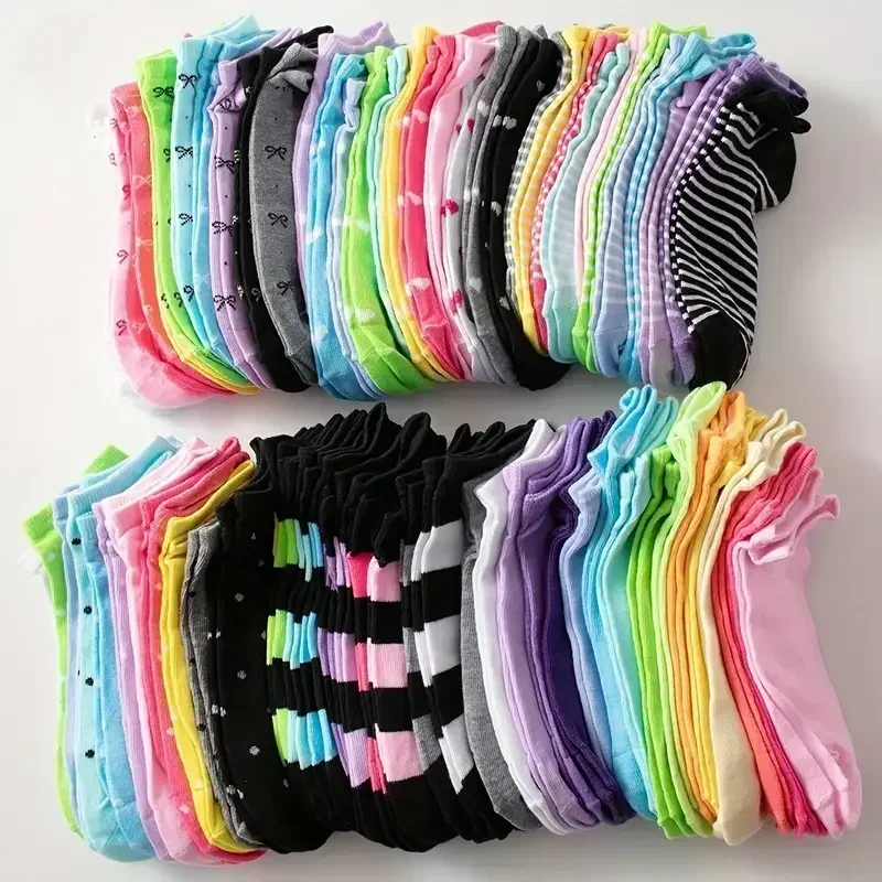 10/20/30/50/100Pairs Heart Print Socks Valentine's Day Candy Colored Ankle Socks Women's Stockings & Hosiery