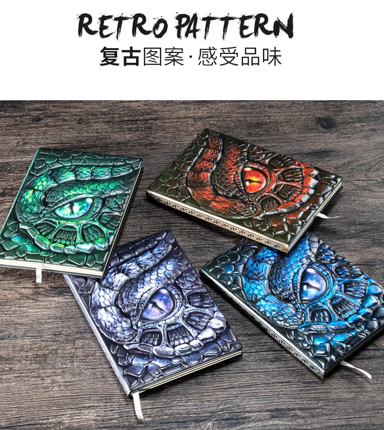 A5 Notebook,Dragon Embossed Retro Hardcover Leather Cover,100 Sheets/Book,Horizontal Line Inside Office Learning Diary QP-04