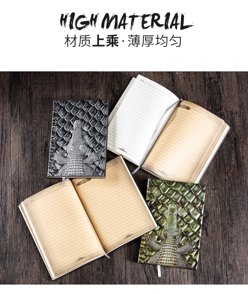 A5 Notebook,Dragon Embossed Retro Hardcover Leather Cover,100 Sheets/Book,Horizontal Line Inside Office Learning Diary QP-04