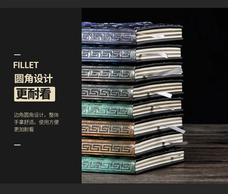 A5 Notebook,Dragon Embossed Retro Hardcover Leather Cover,100 Sheets/Book,Horizontal Line Inside Office Learning Diary QP-04