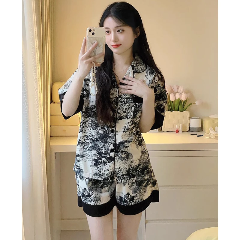 Chinese Elegant Ink and Wash Painting Women's Pajamas Ancient Style Classical Flavor Sleepwear 2024 New Summer Fashion Nightgown