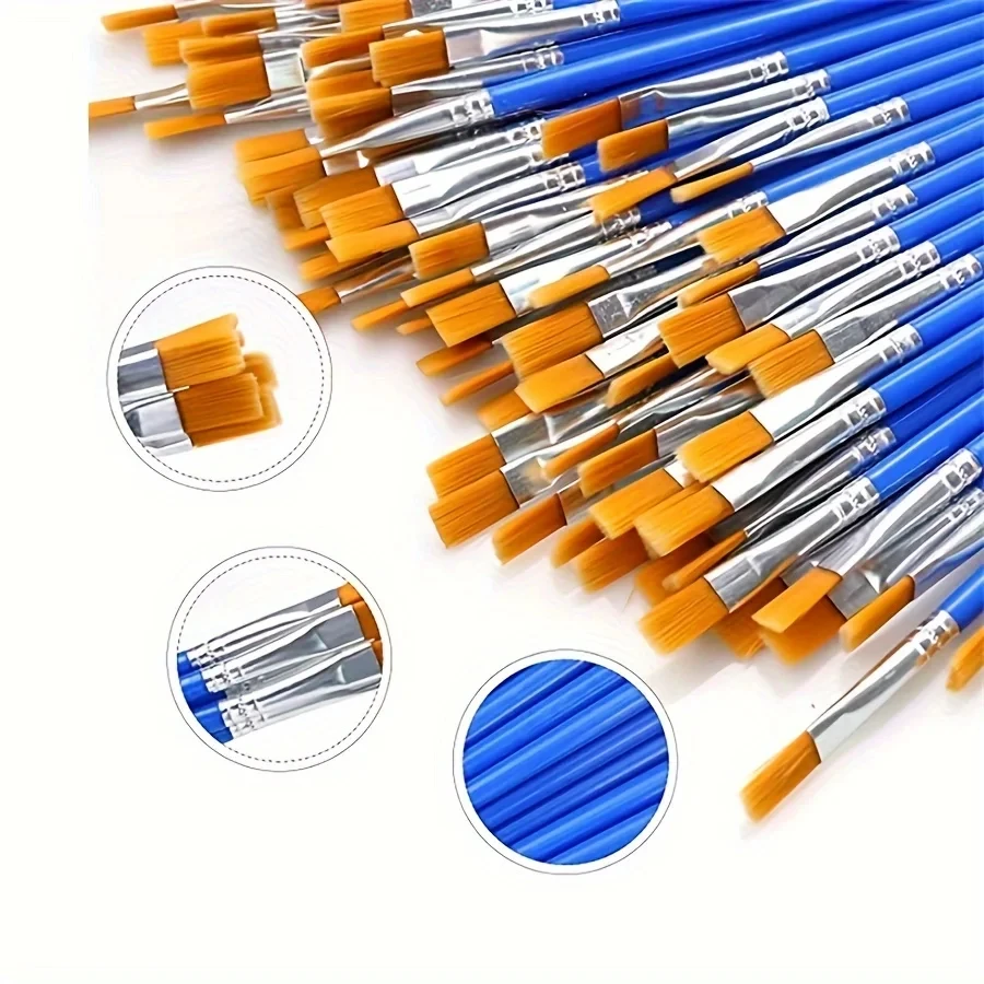 Paint Brushes Palettes Set 30pcs Flat Nylon Hair Artist Brushes With 5pcs Paint Trays For Acrylic Watercolor Oil Gouache Tempera