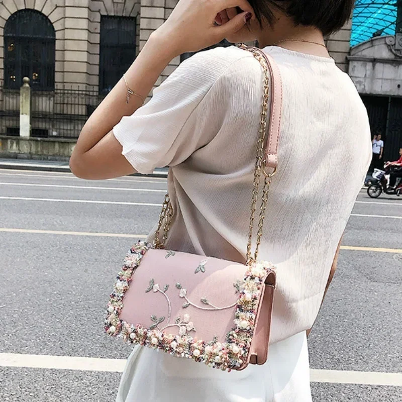 New Fashion Women Floral Printed Mini Chain Bag Shoulder Bag Tote Purse Handbag