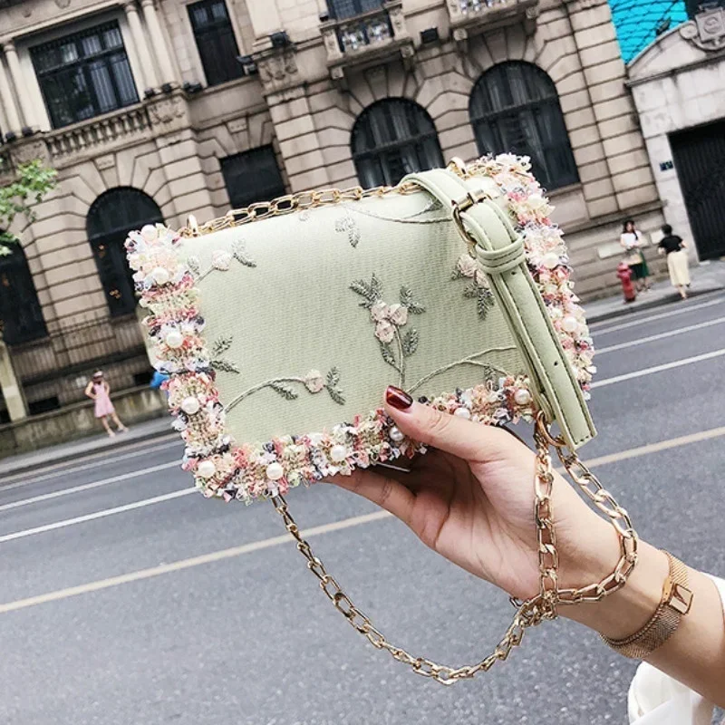 New Fashion Women Floral Printed Mini Chain Bag Shoulder Bag Tote Purse Handbag