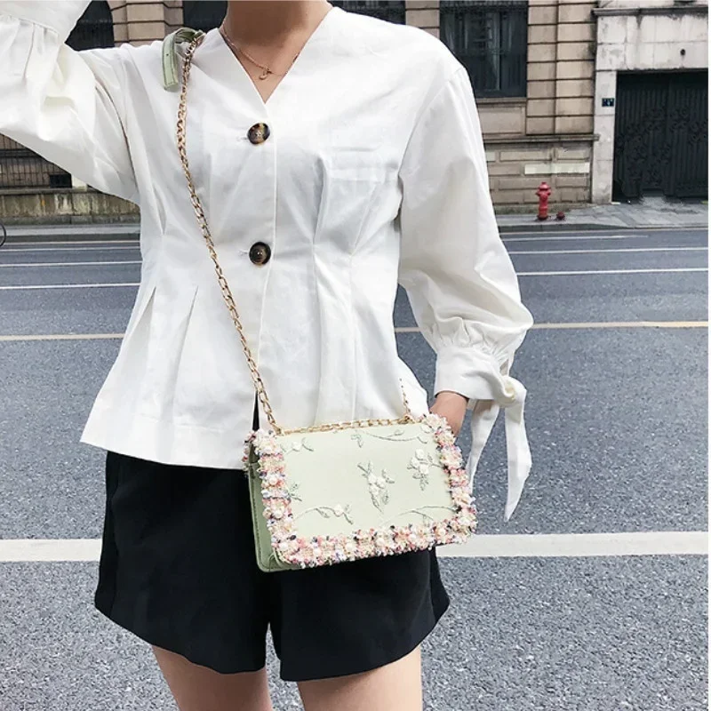 New Fashion Women Floral Printed Mini Chain Bag Shoulder Bag Tote Purse Handbag
