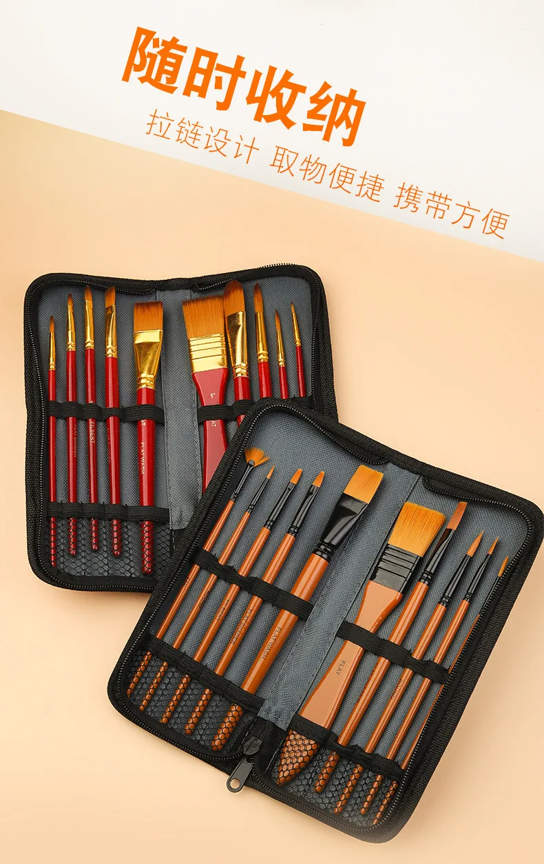 10Pcs/Set Nylon Hair Wooden Handle Watercolor Paint Brush Pen Set Learning DIY Oil Acrylic Painting Art Paint Brushes Supplies