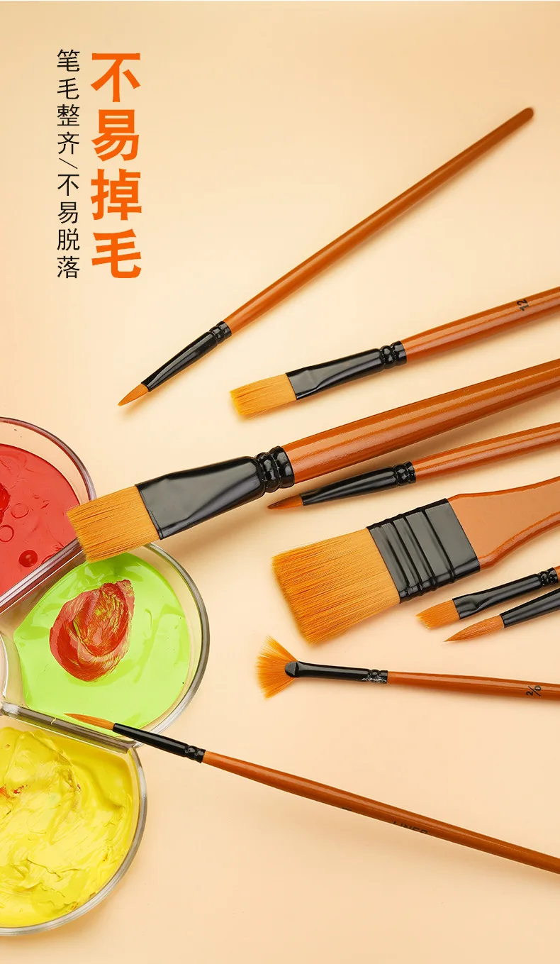 10Pcs/Set Nylon Hair Wooden Handle Watercolor Paint Brush Pen Set Learning DIY Oil Acrylic Painting Art Paint Brushes Supplies
