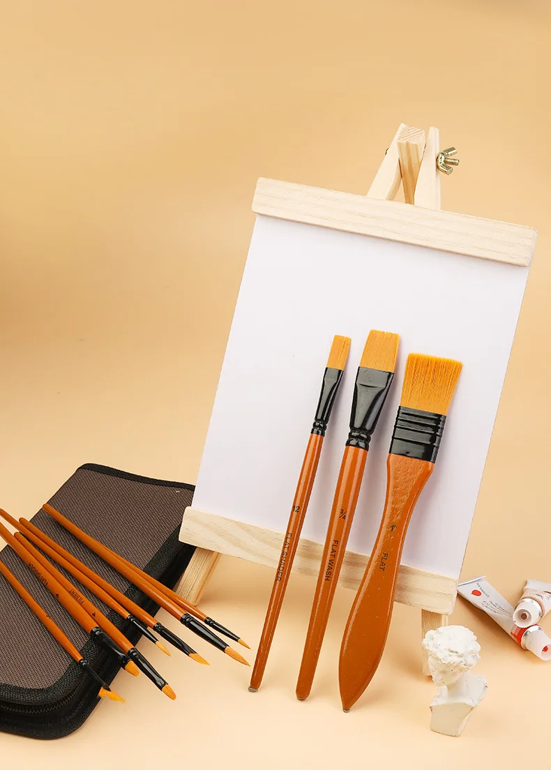 10Pcs/Set Nylon Hair Wooden Handle Watercolor Paint Brush Pen Set Learning DIY Oil Acrylic Painting Art Paint Brushes Supplies