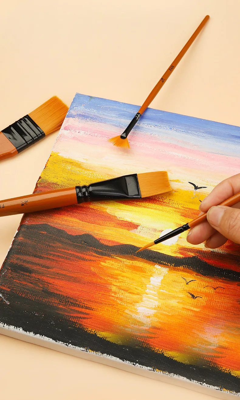10Pcs/Set Nylon Hair Wooden Handle Watercolor Paint Brush Pen Set Learning DIY Oil Acrylic Painting Art Paint Brushes Supplies