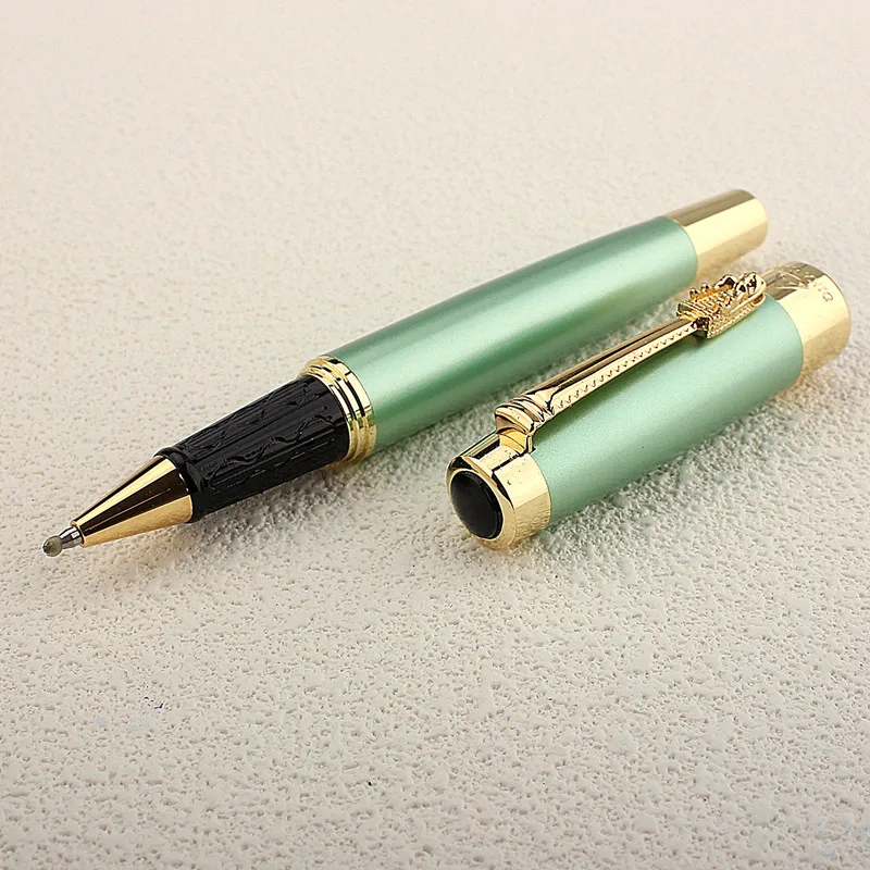 High Quality Green Metal Roller Ball Pen 0.5mm Nib Dragon Clip Business Gifts Writing Office School Supplies Metal Ballpoint Pen