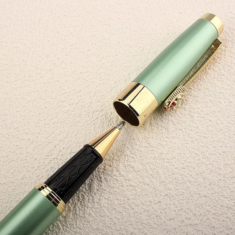 High Quality Green Metal Roller Ball Pen 0.5mm Nib Dragon Clip Business Gifts Writing Office School Supplies Metal Ballpoint Pen