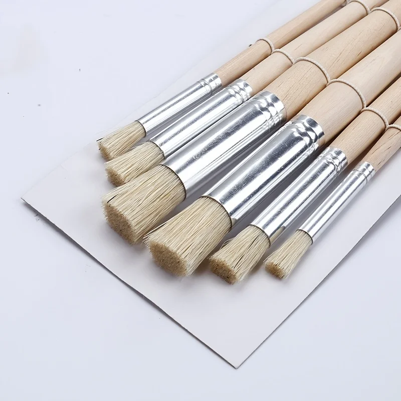 3/6/12/18pcs Stencil Paint Brushes Set Bristle Hair Wooden Handle Perfect for DIY Crafts Watercolor, Oil, and Acrylic Painting