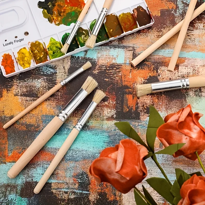 3/6/12/18pcs Stencil Paint Brushes Set Bristle Hair Wooden Handle Perfect for DIY Crafts Watercolor, Oil, and Acrylic Painting