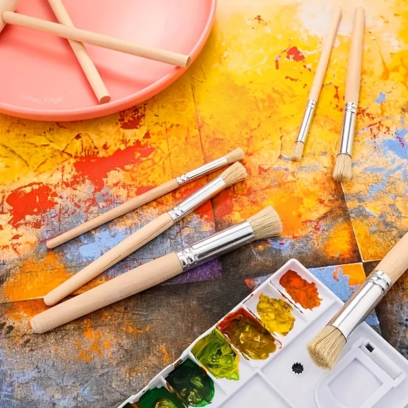 3/6/12/18pcs Stencil Paint Brushes Set Bristle Hair Wooden Handle Perfect for DIY Crafts Watercolor, Oil, and Acrylic Painting