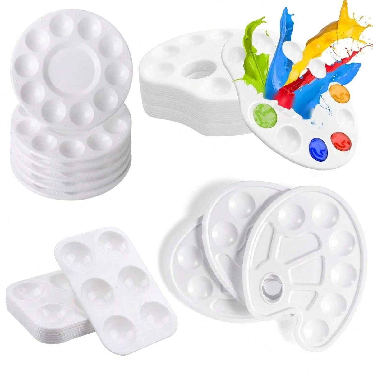 8pcs White Plastic Paint Tray Palettes, Watercolor Palette Painting Tray For Painting Party, DIY Craft And Art Painting