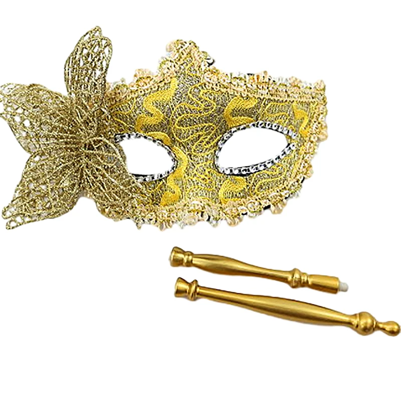 Halloween Party Mask With Holding Stick Evening Prom Masquerade Mask Stage Cosplay Props Venetian Half Face Masks For Women