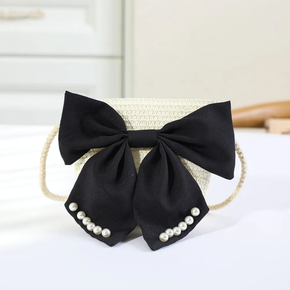 Sweet Kid's Straw Woven Bag Bow Shoulder Bag Outdoor Travel Messenger Bag Beach Bag Mini Children's Coin Purse Handbag
