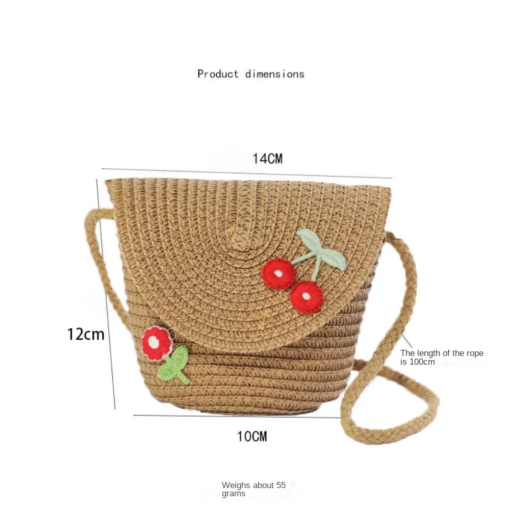 Sweet Kid's Straw Woven Bag Bow Shoulder Bag Outdoor Travel Messenger Bag Beach Bag Mini Children's Coin Purse Handbag