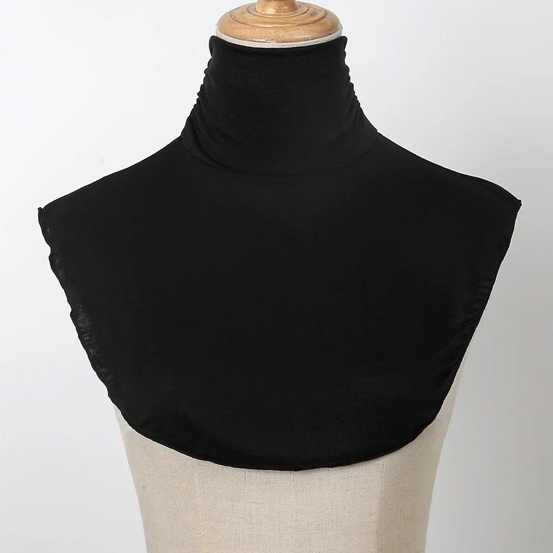 Black Modal High Nack Fake Collar Soft False Collar For Women Solid Color Elastic Jersey Detachable Collar
