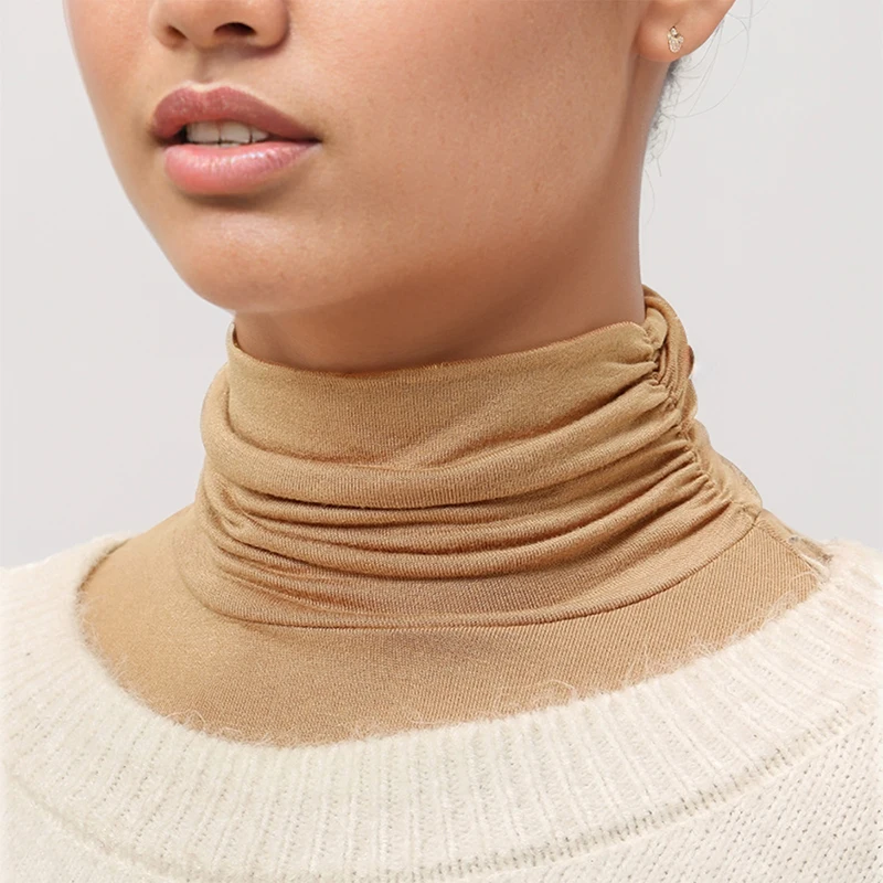 Black Modal High Nack Fake Collar Soft False Collar For Women Solid Color Elastic Jersey Detachable Collar
