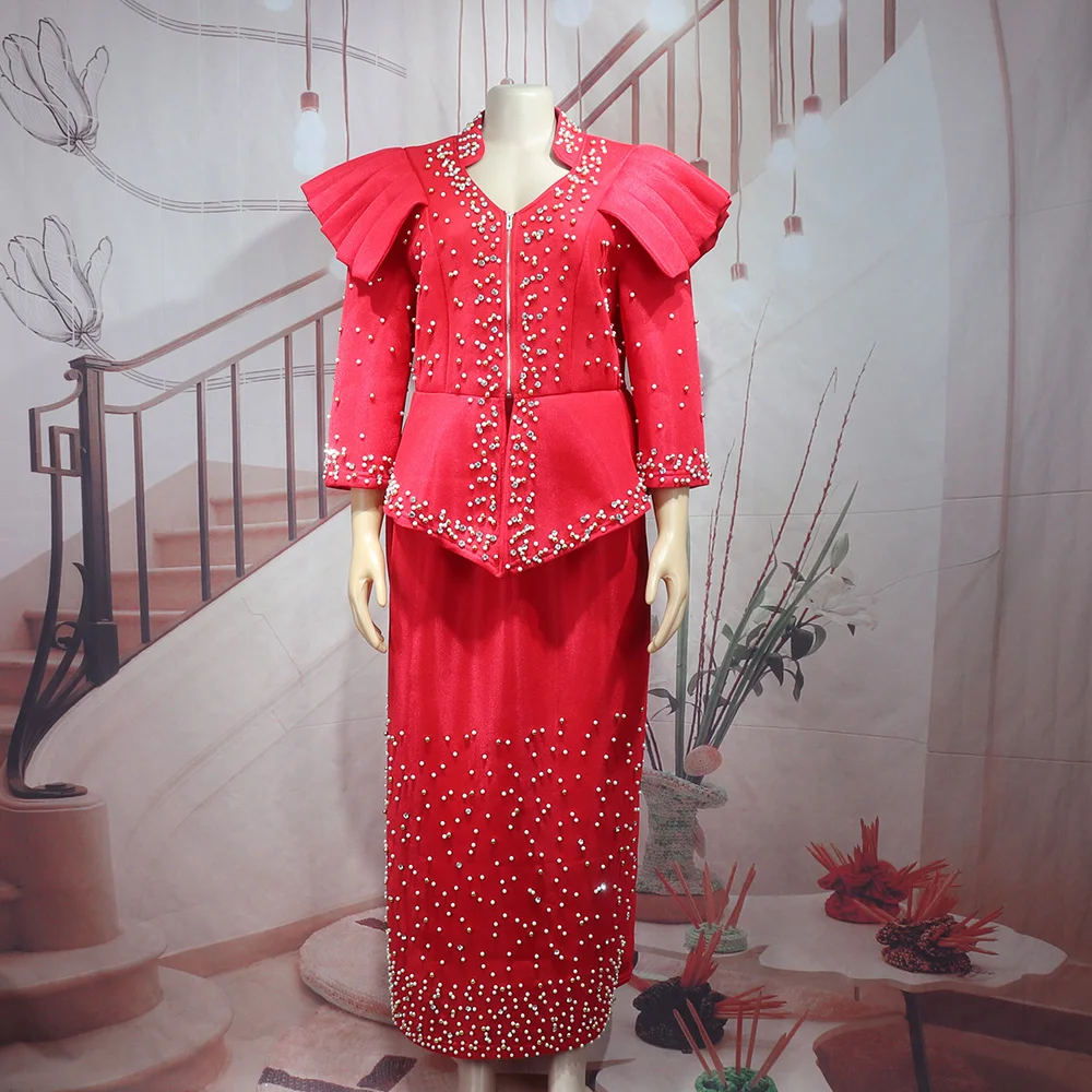 Modern Design African Suits for Women Mesh Fabric Dresses Medium Length Suit Luxury Elegant Women's Overalls