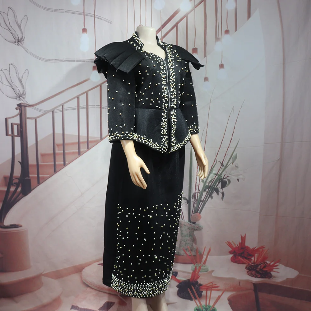 Modern Design African Suits for Women Mesh Fabric Dresses Medium Length Suit Luxury Elegant Women's Overalls
